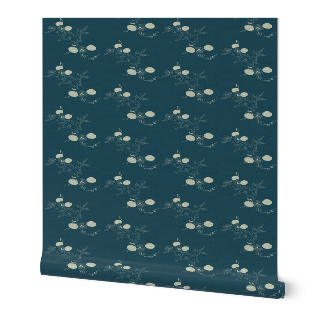 woodland hare - dark teal & white