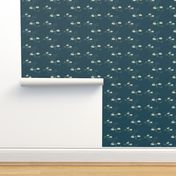 woodland hare - dark teal & white