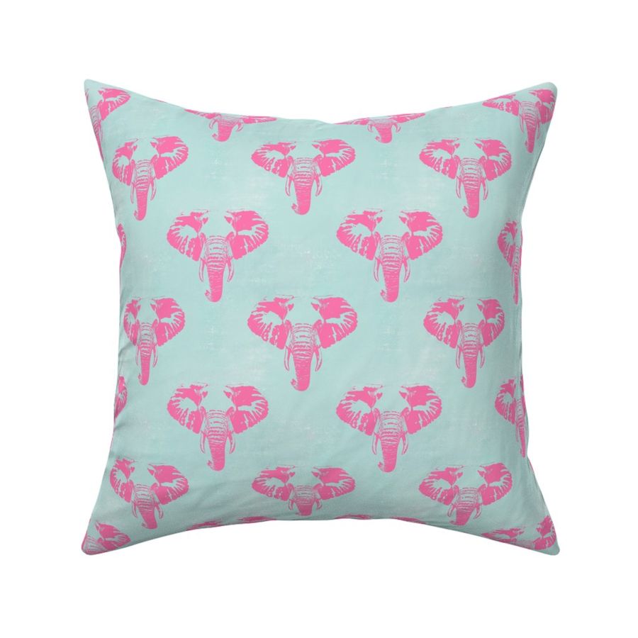 Pink Elephant Head Pattern On Aqua Blue Background