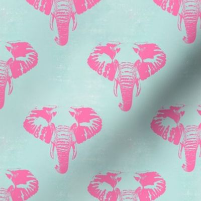 Pink Elephant Head Pattern On Aqua Blue Background