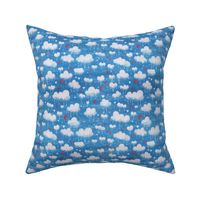 Cute Raining Clouds Red Hearts White Blue Sky (x1 Size)