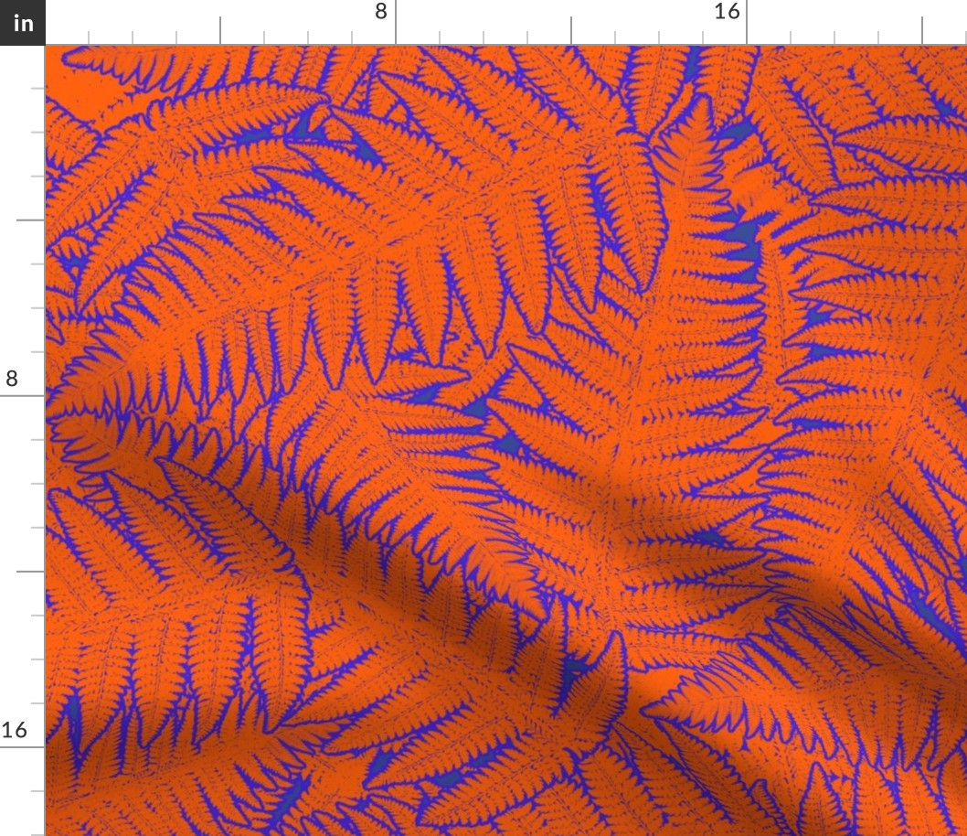 Bright Statement Fern Leaves Deep Orange Blue