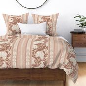 Floral Folk Art Stripe - Mocha Mousse - Large Scale