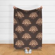 Elegant Damask Leaves Block-Print Floral Beige on Warm Dark Ground