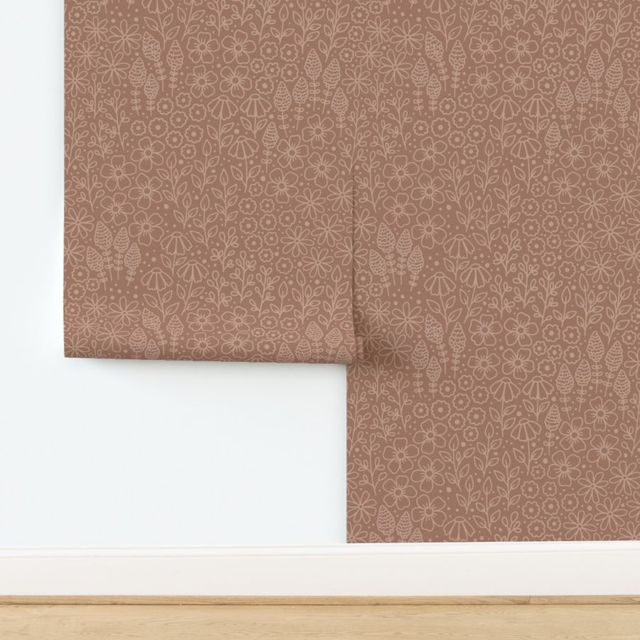 Large Ditsy Floral Meadow in Mocha Mousse Brown and Sirocco Beige