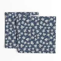 Textured Japanese Maple Leaves Hand Drawn Light Cream on Ink Blue SMALL