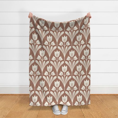 Scandinavian Folk Modern Tulip Flowers in Mocha Mousse Warm Brown and Cream