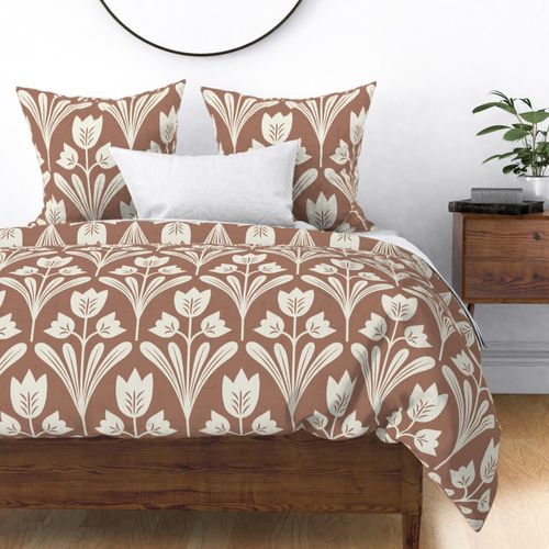 Scandinavian Folk Modern Tulip Flowers in Mocha Mousse Warm Brown and Cream