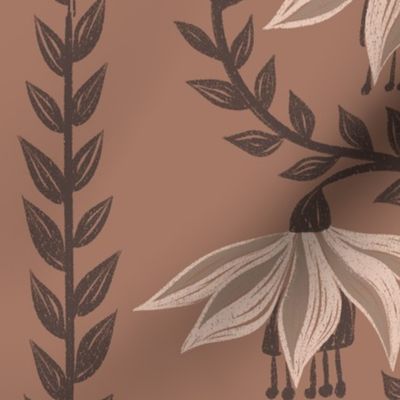 Elegant Floral Stripes in Mocha Mousse Brown