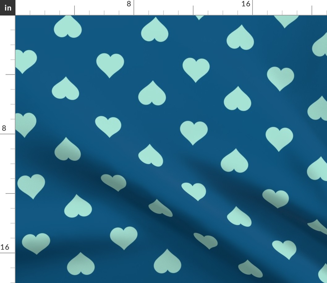 Large Mint Green Hearts On Dark Blue