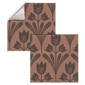 Scandinavian Folk Modern Tulip Flowers in Mocha Mousse Brown and Dark Brown