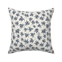 Textured Japanese Maple Leaves Hand Drawn Indigo Ink Blue on Light Cream SM