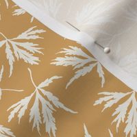 Textured Japanese Maple Leaves Hand Drawn Light Cream on Yellow SMALL