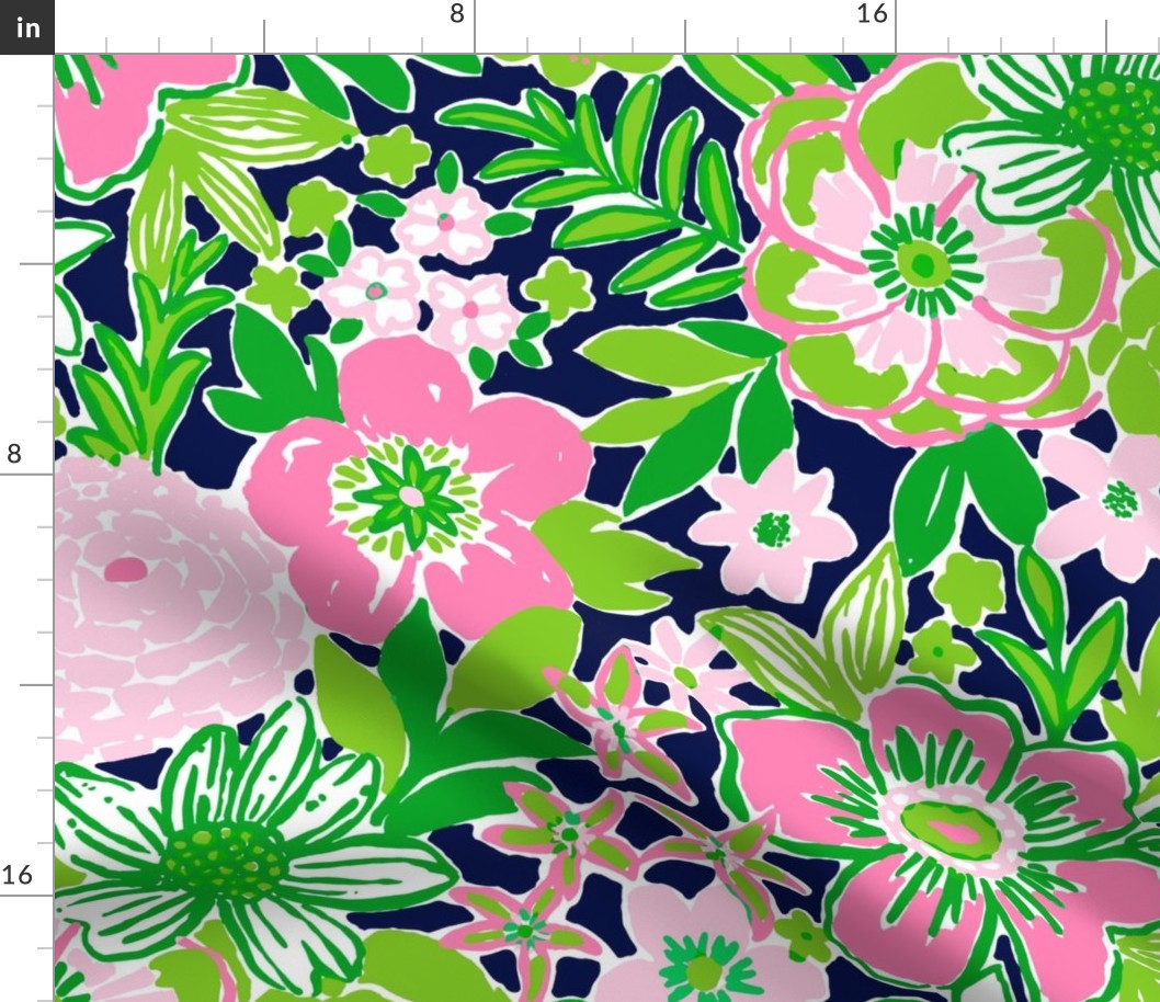 Preppy Flowers - Navy Pink & Green