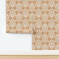 Large Hand Drawn Forest Squirrel Mushroom Damask Off-White Yellow Ocre