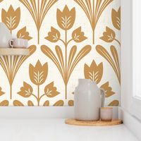 Scandinavian Folk Modern Tulip Flowers in Yellow Ochre and Light Ivory