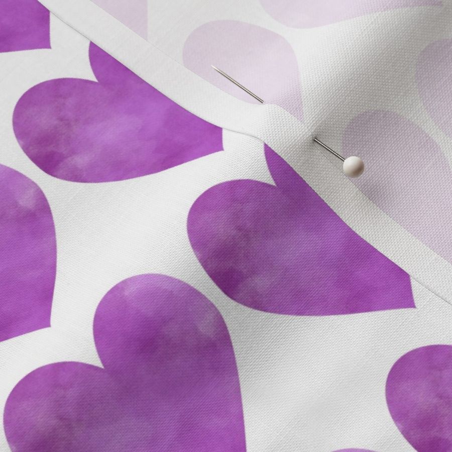 Medium Scale Purple Watercolor Hearts For Quilting and Crafts