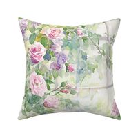 Large Watercolor Garden Roses And Wysteria