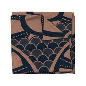 Mocha Mousse On Dark Blue - Sun And Sea - Scallop Pattern