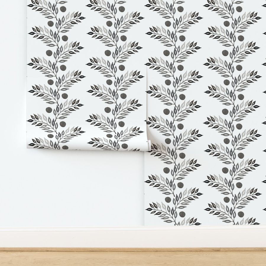 whimsical leaves polka dots gray white watercolor monochromatic petal prism