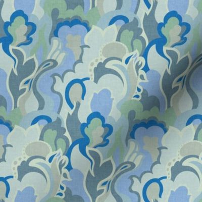 (S) Flowing Swirls Retro Abstract Shapes - Soft Aqua Seafoam Green and Blue