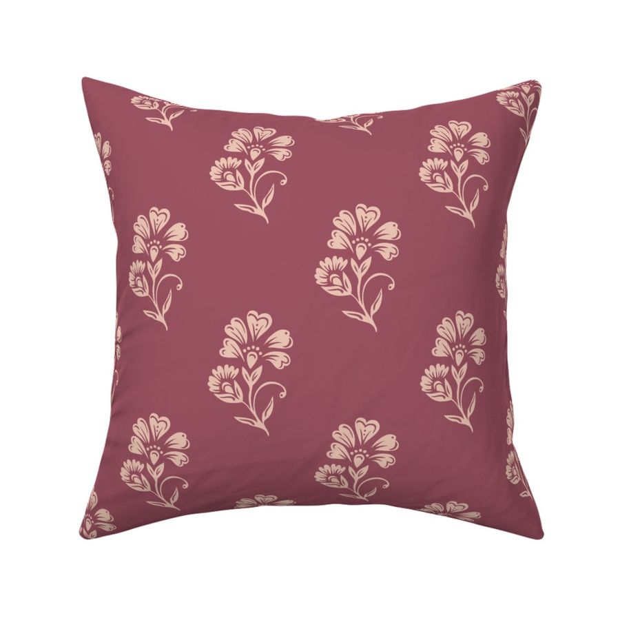 Blockprint - Floral - Dark Mauve & Cream