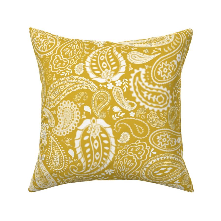 Paisley Mustard Yellow and White Large