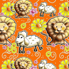 Lion and Lamb with Orange Background