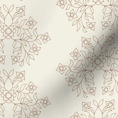 Indian Floral Botanical Garland Linework Mocha Mousse Cannoli Cream 12"