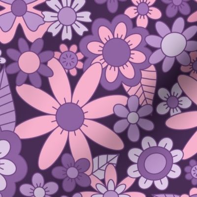 Retro Floral 60s Vibe Purple Pink Violet M