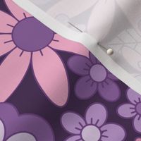 Retro Floral 60s Vibe Purple Pink Violet M