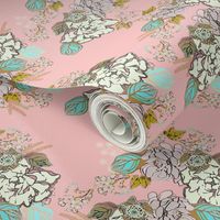 Retro Gardenia floral on pink