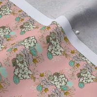 Retro Gardenia floral on pink