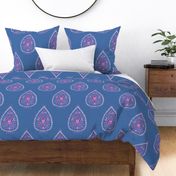 Large Paisley is Dead in Raspberry on blue
