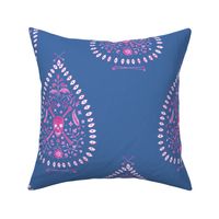Large Paisley is Dead in Raspberry on blue