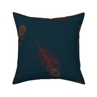 Peacock Feathers-scarlet Red On Teal