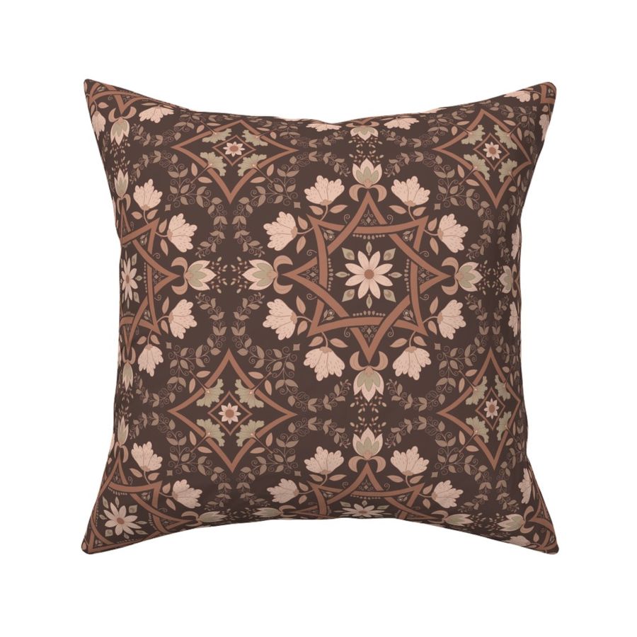 Mocha Mousse Monochrome Geometric Floral Tile on Brown-Medium