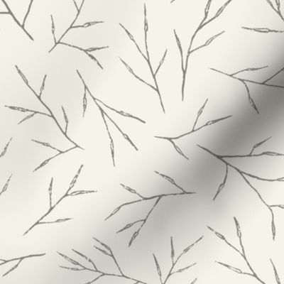 Forest Grass Floral Hand Drawn Textured Silver Grey on Light Cream MEDIUM