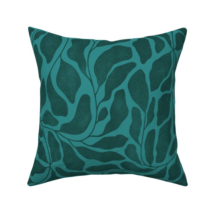 Serene Calm Turquoise Minimalist Swirling Leaves