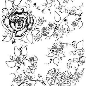 Black & White Simplified Chintz Rose 