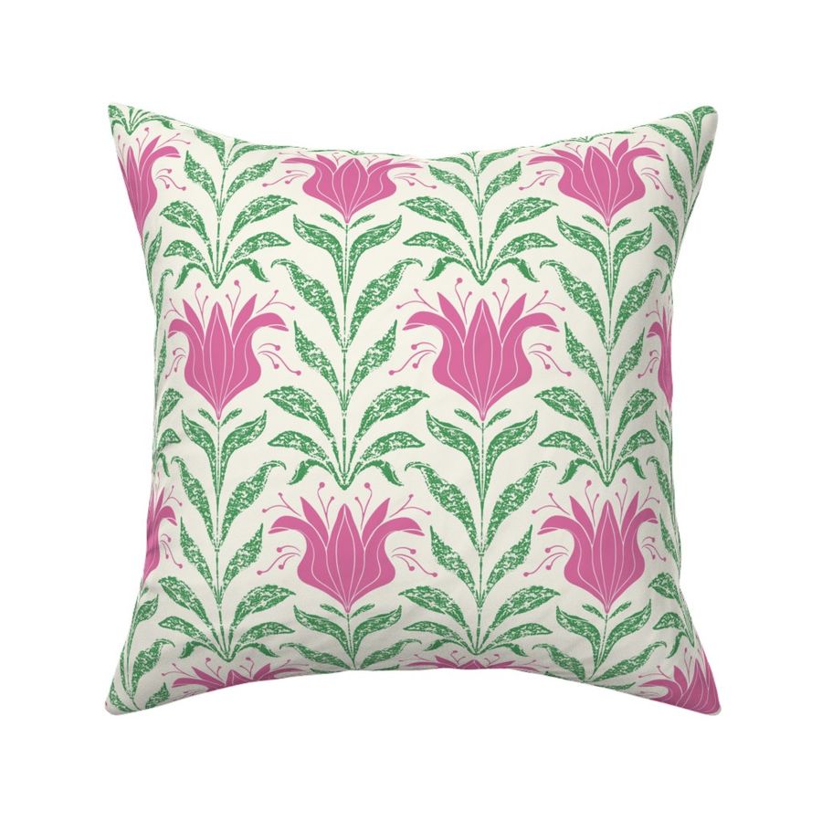 pink and green distressed gritty retro block print lily-light background