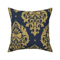 Large Elegant Watercolor Bow Damask in Faux Gold with Navy Blue Background