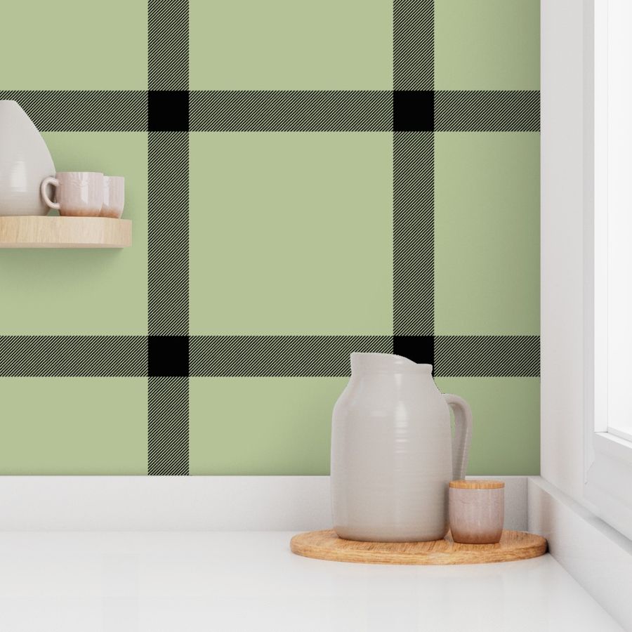 Large Scale Light Green & Black Simple Check for Bedroom Wall Decor