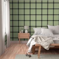 Large Scale Light Green & Black Simple Check for Bedroom Wall Decor