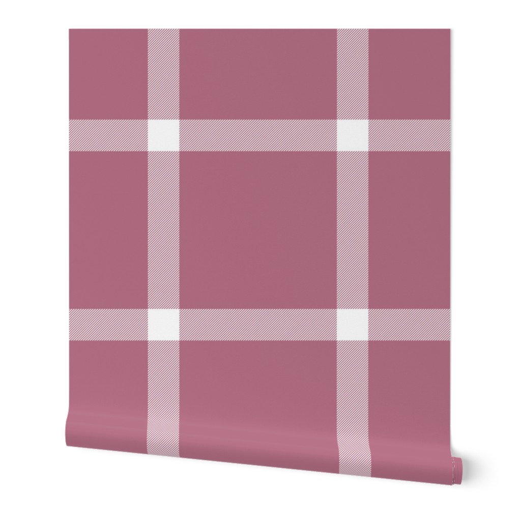 Large Scale Pink Rose & White Simple Check for Bedroom Wall Decor