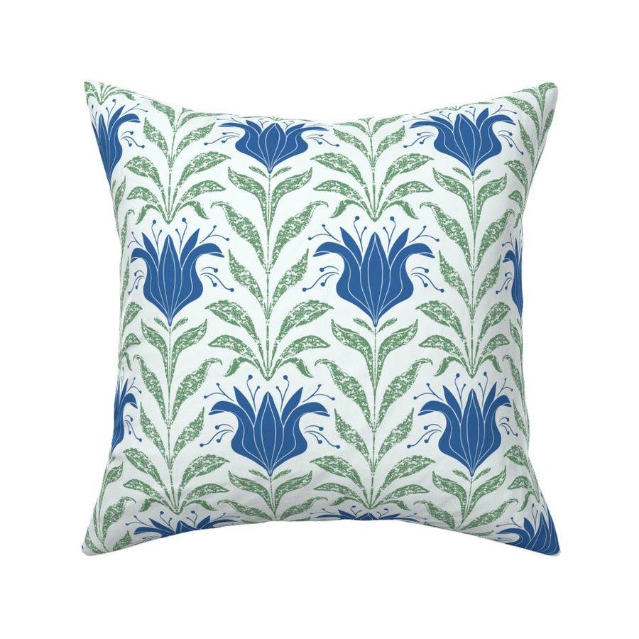 grunge gritty retro blockprint lily-royal blue-green-on recycled paper look