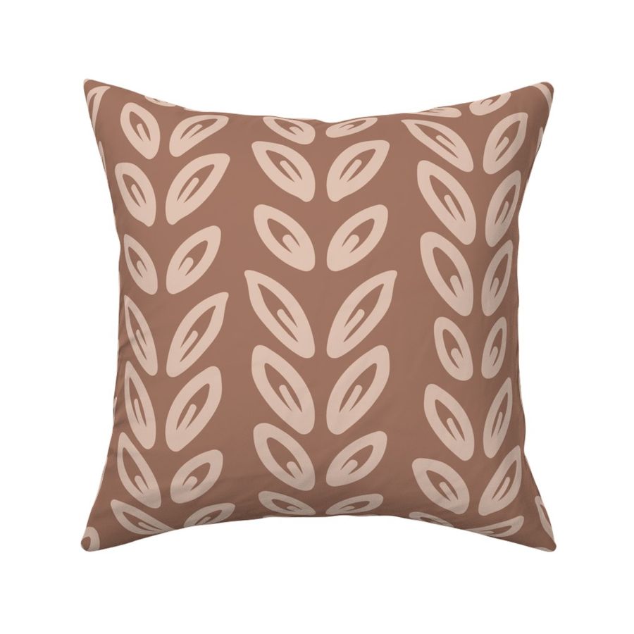 Vertical Striped Leaves - Cream Tan on Mocha Mousse - modern botanical