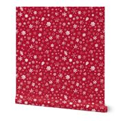 photographic snowflakes on crimson (large snowflakes)