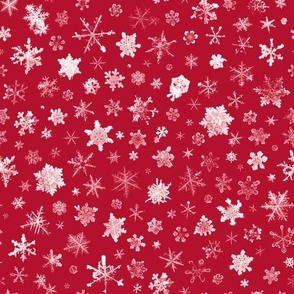 photographic snowflakes on crimson (large snowflakes)