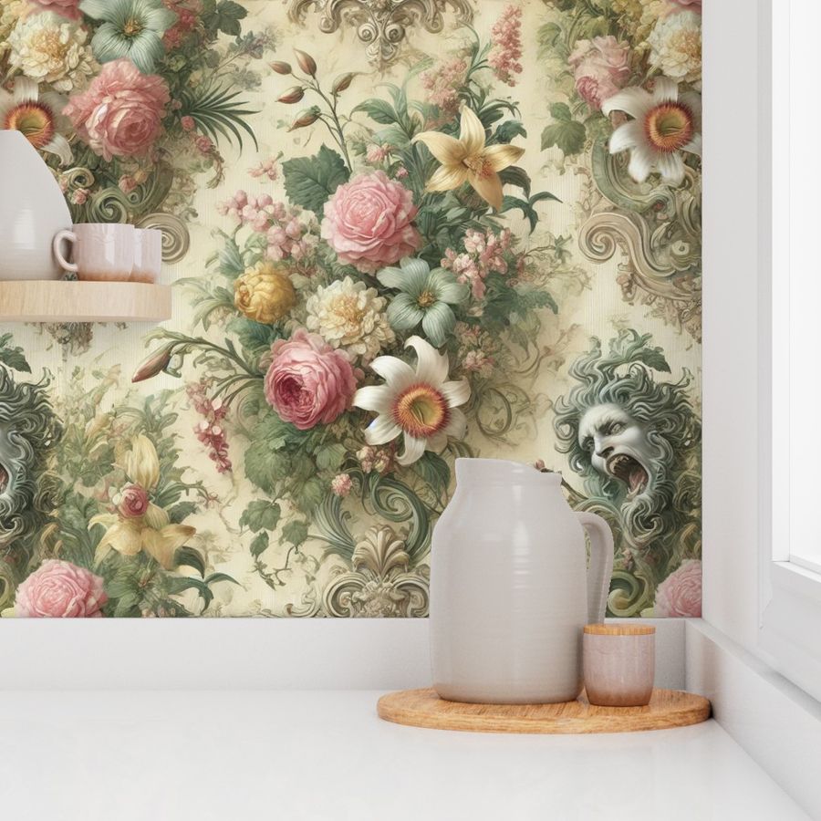 Nature's Echo - Victorian Floral with Subtle Grotesque Charm Fabric & Decor